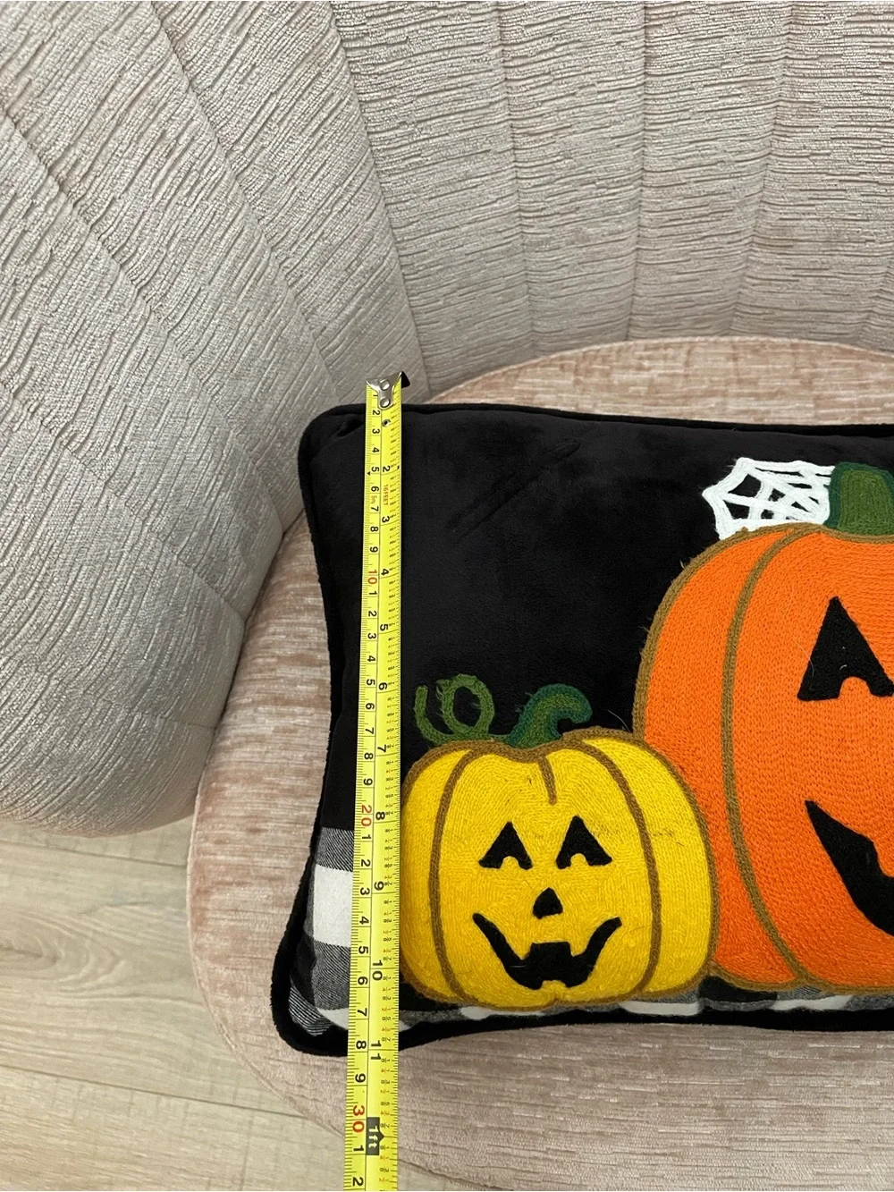 Halloween Home Decor Throw Pillow One Orange Pumpkin & Two Yellow Pumpkins